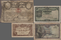 Portugal: Imperial Treasury and Casa da Moeda, lot with 12 banknotes, series 1826-1918, with 12.500 Reis (P.29, G), 50 Centavos and 100 Reis Bronze (P...