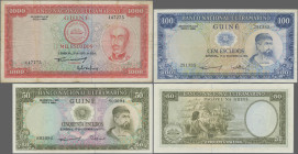 Portuguese Guinea: Banco Nacional Ultramarino – GUINEE, lot with 3 banknotes, 50 and 100 Escudos 1971 (P.44, 45, UNC, F) and 1.000 Escudos 1964 (P.43,...