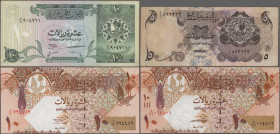 Qatar: The Qatar Monetary Agency and Qatar Central Bank, lot with 14 banknotes, series 1973-2008, comprising 1 and 5 Riyal 1973 (P.1, 2, F, tear), 5 R...