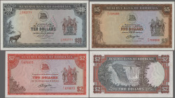 Rhodesia: Reserve Bank of Rhodesia, huge lot with 13 banknotes, series 1964-1979, comprising 10 Shillings, 1 and 5 Pounds 1964 (P.24a, 25a, 26a, VG, F...