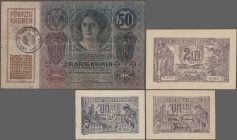 Romania: Banca Naţională a României and Romanian Treasury – BUKOVINA, set with 4 banknotes, with 2x 1 Leu and 2 Lei 1915/20 (P.17, 26, 27, aUNC/UNC) a...
