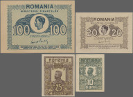 Romania: Ministry of Finance, set with 4 banknotes, series 1917 and 1945, with 10 and 25 Bani (P.69, 70, XF, UNC) and 20 and 100 Lei (P.76, 78, UNC). ...