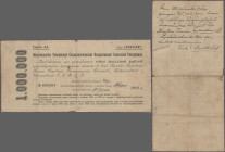 Russia: Treasury Short Term Certificate 1 Million Rubles 1921, P.120, margin split, small tears at center, slightly toned paper and graffiti on back, ...
