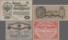 Russia: Northwest Russia, lot with 9 banknotes, series 1918-1919, with 5, 2x 25 and 1.000 Rubles Field Treasury of the Northwest Front (P.S205b (VF), ...