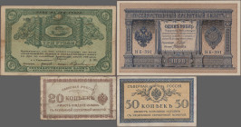 Russia: North-Russia, set with 8 banknotes, series 1918-1919, comprising 3 Rubles Arkhangel'sk Branch (P.S106, F), 50, 100, 500 and 1.000 Rubles 1919 ...