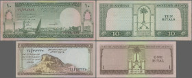 Saudi Arabia: Saudi Arabian Monetary Agency, series AH1379 (1961), pair with 1 Riyal (P.6, VF+/XF) and 10 Riyals (P.8a, F/F+, pinholes, minor margin s...
