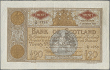 Scotland: Bank of Scotland, 20 Pounds 12th October 1942, signatures: Elphinstone & Crawford, P.94c, great condition for this large site note, strong p...