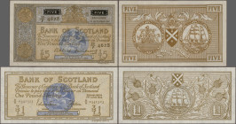Scotland: Bank of Scotland, lot with 5 banknotes, series 1961-1967, with 1 Pound 1962 (P.102a, F+/VF), 5 Pounds 1961 (P.103, VF+), 2x 1 Pound 1966/67 ...