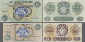 Scotland: Bank of Scotland, pair with 1 Pound 1968 (P.109a, VF+/XF, some minor spots) and 5 Pounds 1968 (P.110a, XF). (2 pcs.)
 [differenzbesteuert]
