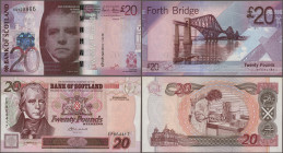 Scotland: Bank of Scotland, lot with 5 banknotes, series 1995-2007, comprising 5 and 10 Pounds 1995 (P.119a, 120a, UNC), 20 Pounds 2004 (P.121e, UNC) ...