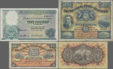 Scotland: The National Bank of Scotland, lot with 3 banknotes, series 1922-1957, with 1 Pound 1922 (P.248b, F/F-, margin split, tiny hole), 1 Pound 19...