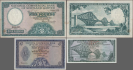 Scotland: National Commercial Bank of Scotland Limited, lot with 8 banknotes, series 1959-1968, with 1 and 5 Pounds 1959 (P.265, 266, UNC, VF), 1 Poun...