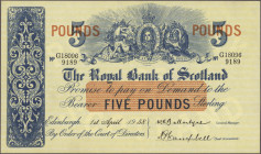Scotland: The Royal Bank of Scotland, lot with 5 banknotes, series 1954-1966, comprising 1 Pound 1954 (P.322d, UNC), 5 Pounds 1958 (P.323c, aUNC), 2x ...