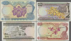 Singapore: Board of Commissioners of Currency, very nice set of the ND (1967-1973) ”Flowers” Issue, with 10, 25 and 50 Dollars (P.3d, 4, 5a) in UNC co...