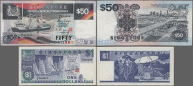 Singapore: Board of Commissioners of Currency, lot with 5 banknotes, series ND(1987-89), comprising 1 Dollar and 1 Dollar REPLACEMENT with prefix ”Z/2...