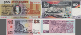 Singapore: Board of Commissioners of Currency, lot with 8 banknotes, series 1980-1997, with 2x 2 Dollars (P.27, 28, UNC), 50 Dollars Commemorative Iss...