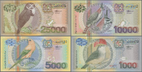 Suriname: Central Bank van Suriname, complete set of the animal series 2000, with 5, 10, 25, 100, 500, 1.000, 5.000, 10.000 and 25.000 Gulden, P.146-1...
