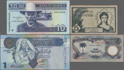 Alle Welt: Collection with 100 banknotes from all over the world, comprising for example Timor 50 Escudos 1967 (P.27, VF+), Namibia 10 Dollars ND(1993...