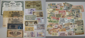Alle Welt: Collection of more than 150 banknotes from all over the world in a box, comprising for example Czechoslowakia 1 Koruna 1919 (P.6, F/F+), Po...