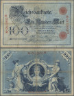 Deutschland - Deutsches Reich bis 1945: 100 mark 1896, Ro.15, mehrere Knicke, kleine Flecken und winziges Loch in der Mitte, Erhaltung: F/F+
 [differ...