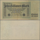 Deutschland - Deutsches Reich bis 1945: Reichsbanknote 10 Billionen Mark vom 01.11.1923, Reichsdruck mit Serie A, Ro.128a (P.131), gelblich verfärbtes...