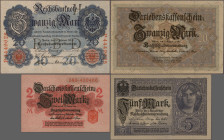 Deutschland - Deutsches Reich bis 1945: Schachtel mit 279 Banknoten, Ausgaben 1. Weltkrieg 1914-1918, mit vielen Varianten, dabei u.a. 20 Mark 1914 (R...