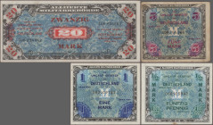 Deutschland - Alliierte Militärbehörde + Ausgaben 1945-1948: Alliierte Militärbehörde, Lot mit 23 Banknoten, Serie 1944, dabei 9x ½ Mark (Ro.200a, P.1...