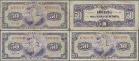 Deutschland - Bank Deutscher Länder + Bundesrepublik Deutschland: 3 x 50 DM 1948, Ro.242 in normaler Umlauferhaltung mit Flecken und etlichen Knicken....
