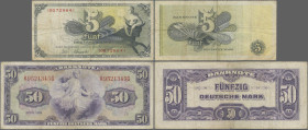 Deutschland - Bank Deutscher Länder + Bundesrepublik Deutschland: Bank deutscher Länder, 5 DM, Serie 10Q, Ro.252c (P.13i) und 50 DM, Serie K/G, Ro.242...