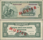 Deutschland - Bank Deutscher Länder + Bundesrepublik Deutschland: Bank Deutscher Länder, 20 DM 1949 MUSTER aus laufender Serie, KN P8418126F rot durch...