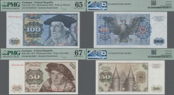 Deutschland - Bank Deutscher Länder + Bundesrepublik Deutschland: BBk Ia, 1977, 50 DM, Serie KG/U (Ro.277a, PMG 67 Superb Gem Unc EPQ) und 100 DM, Ser...