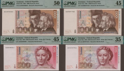 Deutschland - Bank Deutscher Länder + Bundesrepublik Deutschland: BBk III, 1991, Lot mit 14 Banknoten, dabei 6x 5 DM, Serien A/A, L, N, U (Ro.296a, VF...