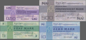 Deutschland - DDR: Forum-Außenhandelsgesellschaft m.b.H., Serie 1979, kompletter Satz mit 7 Forumschecks 50 Pfennig, 1, 5, 10, 50, 100 und 500 Mark (R...