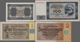 Deutschland - DDR: Deutsche Notenbank und Staatsbank der DDR, Lot mit 51 Banknoten, Serien 1948-1975, dabei u.a. 1, 2 und 5 Mark Kupon-Serie 1948 (Ro....