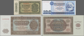 Deutschland - DDR: Deutsche Notenbank und Staatsbank der DDR, Lot mit 11 Banknoten, Serie 1948-1985, dabei 1 Mark 1948 (Ro.340d, VF/VF+, Flecken), 100...