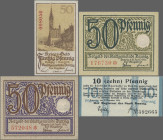 Deutschland - Nebengebiete Deutsches Reich: Danzig, Stadt, 10 Pf. (Erh. I), 50 Pf. (drei senkr. Faltungen, Erh. III), beide 9.12.1916, 50 Pf., 1.11.19...