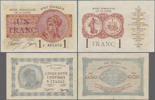 Deutschland - Nebengebiete Deutsches Reich: Mines Domaniales de la Sarre, 50 Centimes o.D.(1919), Ro.865 (P.1) (VF) und 1 Franc 1919, Ro.866 (P.2) (XF...