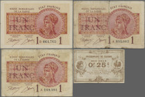 Deutschland - Nebengebiete Deutsches Reich: Saar, Lot mit 3 Scheinen der Minenverwaltung des Saargebiets zu 1 Franc o.D.(1920-30), Ro.866, P.2, F- und...