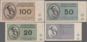 Deutschland - Konzentrations- und Kriegsgefangenenlager: Theresienstadt (Terezin) Ghetto, Lot mit 14 Quittungen je 2x 1, 2, 5, 10, 20, 50 und 100 Kron...