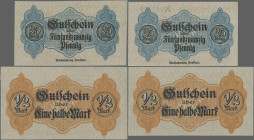 Deutschland - Notgeld - Bayern: Ingolstadt, Stadt, 25 Pf., 1/2 Mark, 2.4.1917, Wz. Tropfen, Verkehrsscheine mit KN und Musterscheine ohne KN und dafür...