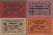 Deutschland - Notgeld - Bayern: Nesselwang, Marktgemeinde, 5, 10, 20, 25, 50 Pf., 1.7.1917, Tauenglanzpapier, 5 Pf. KN 5-stellig, sonst 6-stellig, Erh...