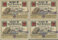 Deutschland - Notgeld - Berlin und Brandenburg: Perleberg, Stadt, 4 x 50 Tsd. Mark, 16.8.1923, Überdrucke der Serienscheine Nr. 1, 3, 4 und 6, jeweils...