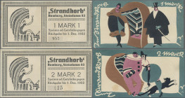 Deutschland - Notgeld - Hamburg: Hamburg, ”Strandkorb” Steindamm 83, 1 Mark, KN 3,5 mm, 2 Mark, KN 5 mm, o. D. - 1.10.1922, ohne Unterdruck, Erh. II, ...