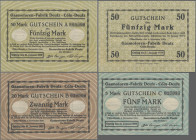Deutschland - Notgeld - Rheinland: Köln-Deutz, Gasmotoren-Fabrik Deutz, 5, 20, 50 Mark, 4.11.1918, mit KN, Erh. I, total 3 Scheine
 [differenzbesteue...