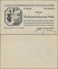 Deutschland - Notgeld - Rheinland: Köln-Zollstock, J. Pohlig Aktiengesellschaft, 500 Tsd. Mark, 9.8.1923, Erh. I-II
 [differenzbesteuert]