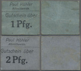 Deutschland - Notgeld - Sachsen: Altmittweida, Paul Köhler, 1, 2 Pfg., graublauer Karton, ca. 35 x 30 mm, einseitig bedruckt, nicht katalogmäßig erfas...