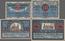 Deutschland - Notgeld - Sachsen: Torgau, Stadt, Dachdecker-Verbandstag 22./24. Januar 1922, 5, 10, 25, 50 Pf., 10.2.1921, jeweils mit rotem Stempel, E...