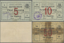 Deutschland - Notgeld - Sachsen-Anhalt: Artern, Stadt, 5, 10, 50 Pf., 1.5.1917, Erh. II, I, V, total 3 Scheine
 [differenzbesteuert]