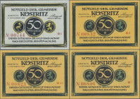 Deutschland - Notgeld - Thüringen: Köstritz, Gemeinde, 8 x 50 Pf., 1.10.1921, zwei vollständige Sätze von 4 Werten auf gelbem bzw. blaßblauem Papier, ...