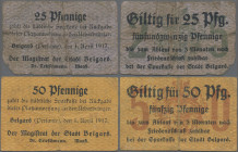 Deutschland - Notgeld - Ehemalige Ostgebiete: Belgard (Persante), Pommern, Stadt, 25 Pf., Fehlstelle unten links, Erh. V, 50 Pf., Erh. III, beide 1.4....
